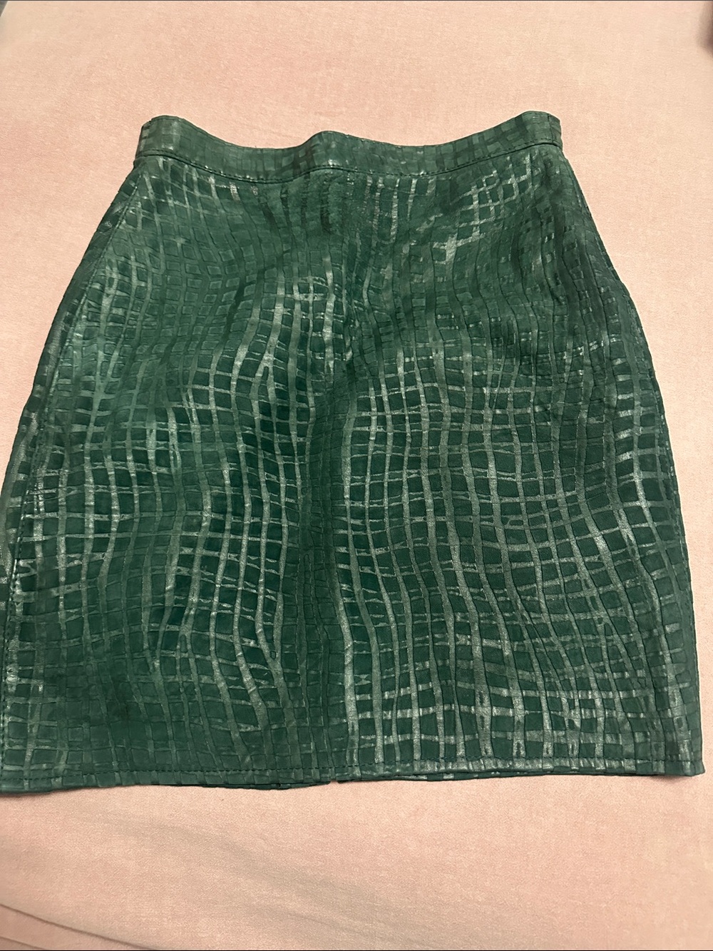 Vintage Green Textured A-Line leather Skirt